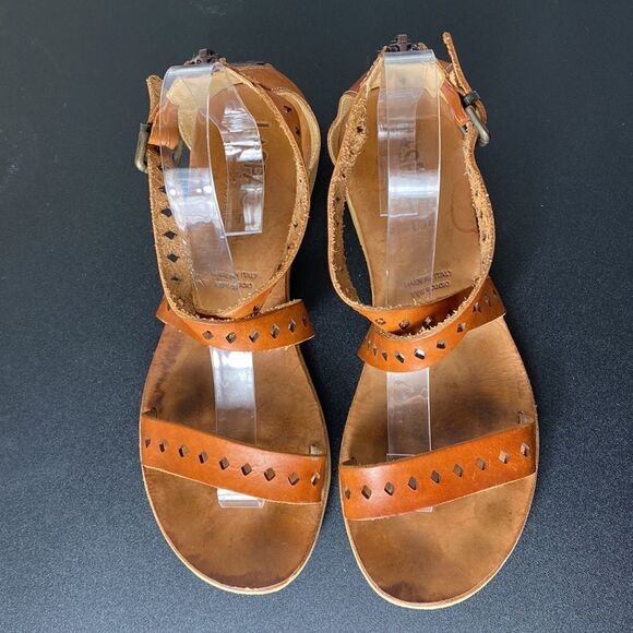 L*Space by Cocobelle Brown Laser Cut Strappy Leather Sandals Size 9 - Picture 3 of 7